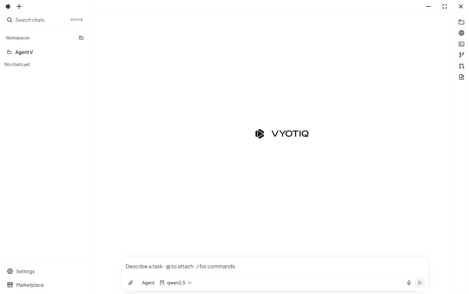 Agent V workspace with sidebar, composer, and chat
